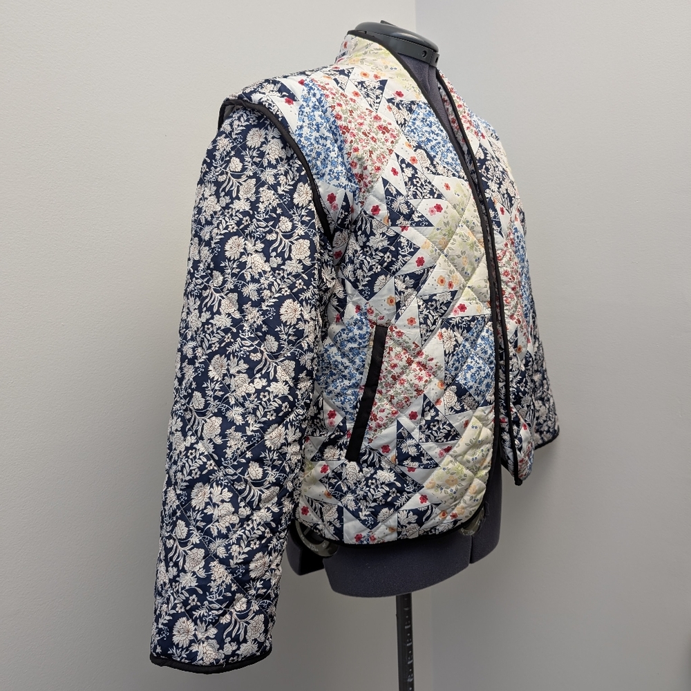 Floral Patchwork Quilted Jacket Blue White Yellow… - image 2